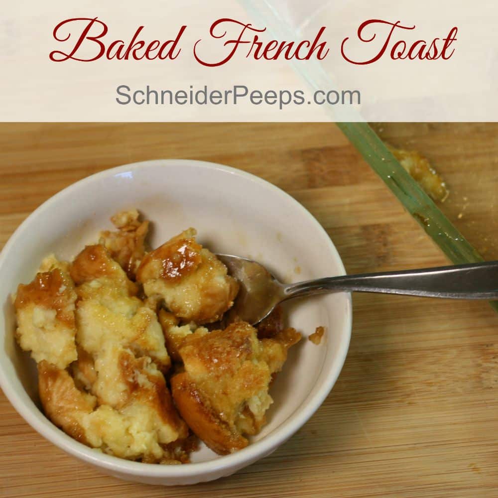 Baked French Toast is a great make ahead breakfast. Mix it up the night before, store in the refrigerator and bake in the morning.