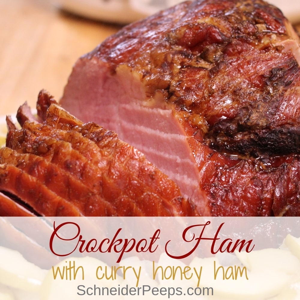 A close up of a plate ham with text overlay